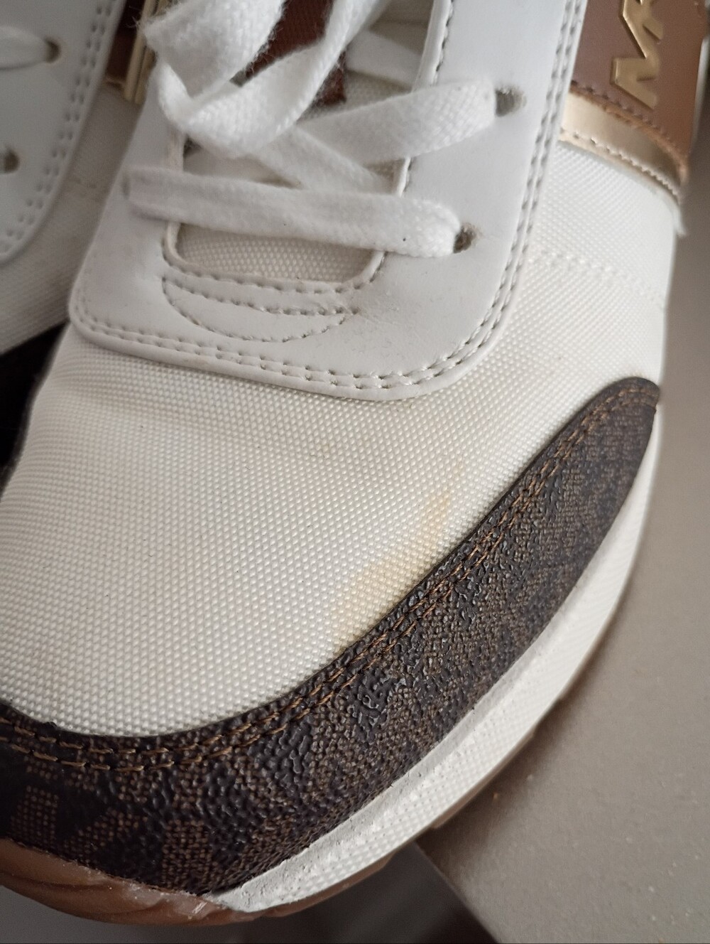 Michael Kors White, Brown and Gold Lace-Up Platform Sneakers - Picture 4 of 5